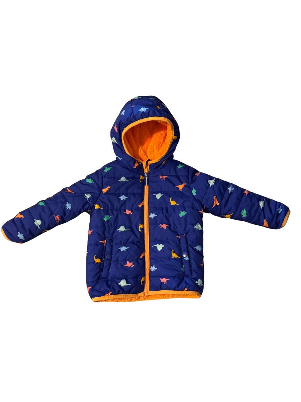 Cat & Jack - Reversible Dino Print Puffer Jacket Navy Blue/Orange 3T